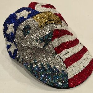 Patriotic Sequin Cap with Bald Eagle Design